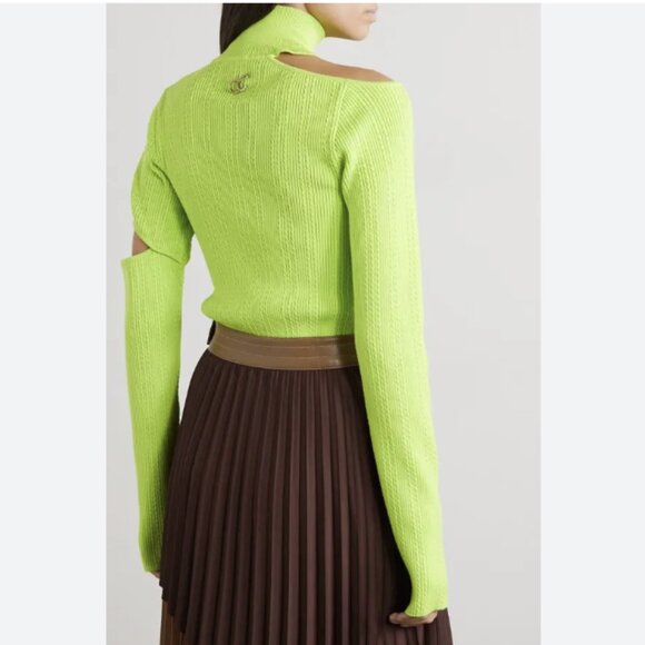 Andersson Bell Jessica Embellished Cutout Neon Cable-Knit Turtleneck Sweater - Picture 2 of 16